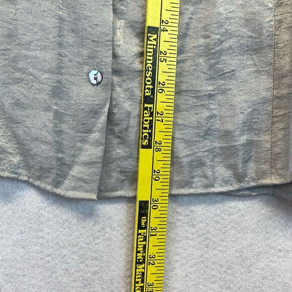 CHICO'S Shirt Women’s Size 3 Silver Shimmer Long Sleeve Button Down Blouse Top X - Picture 6 of 11